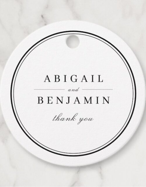 Elegant borders black and white minimalist wedding favor tags