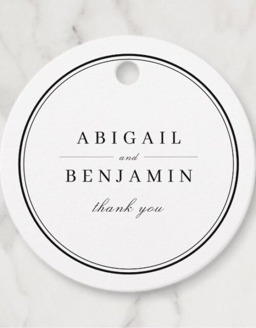 Elegant borders black and white minimalist wedding favor tags