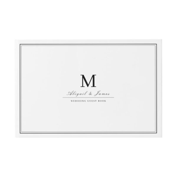 Elegant borders black white minimalist monogram guest book