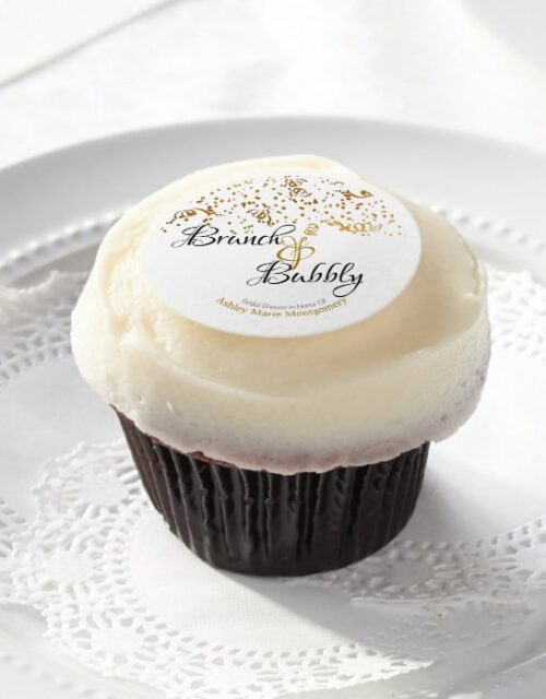 Elegant Brunch Bubbly Bridal Shower Gold Confetti Edible Frosting Rounds