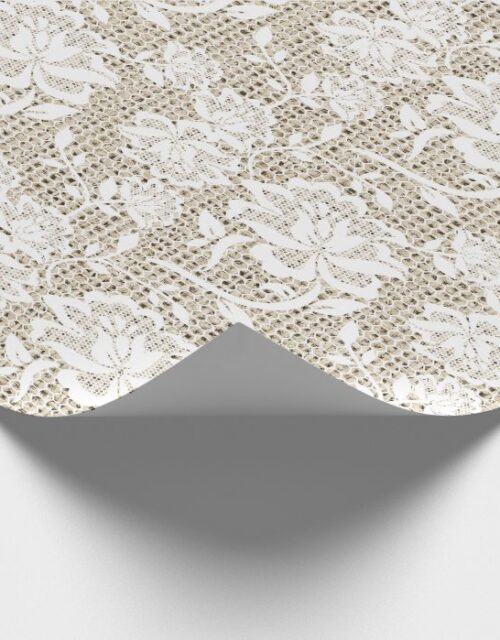 Elegant Burlap and White Lace Wrapping Paper