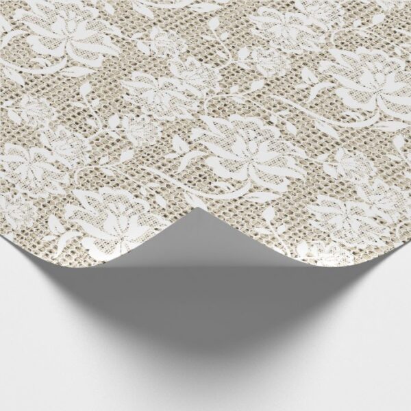 Elegant Burlap and White Lace Wrapping Paper