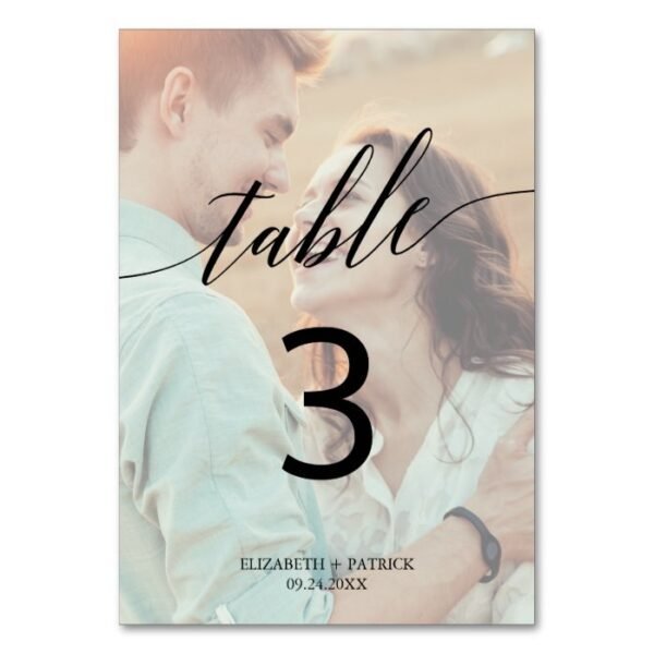 Elegant Calligraphy | Faded Photo Table Number