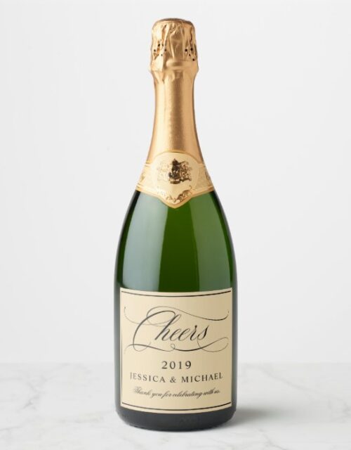 Elegant Calligraphy Wedding Champagne Champagne Label