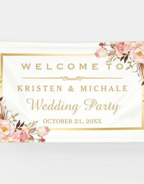 Elegant Chic Floral Gold Frame Wedding Party Banner