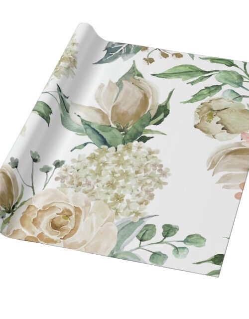 Elegant Cream Floral Botanical Wedding Wrapping Paper