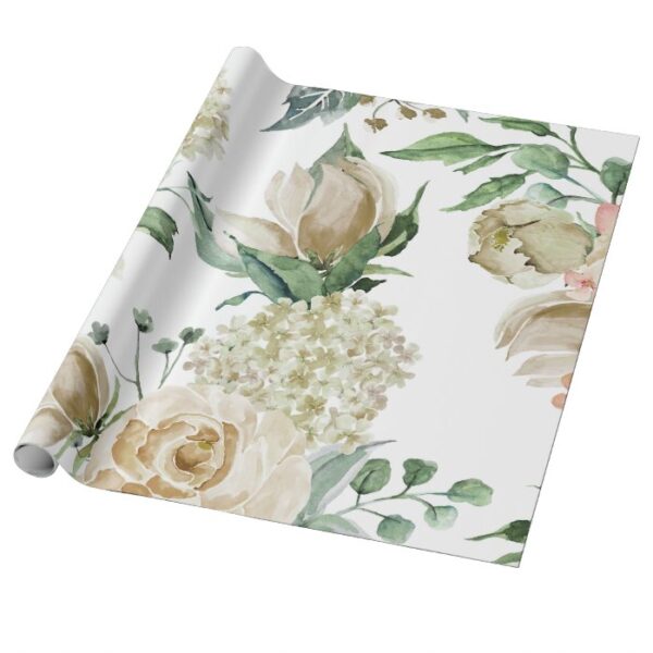 Elegant Cream Floral Botanical Wedding Wrapping Paper