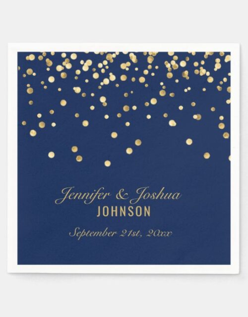 Elegant Custom NAVY BLUE Gold Confetti Wedding Paper Napkins