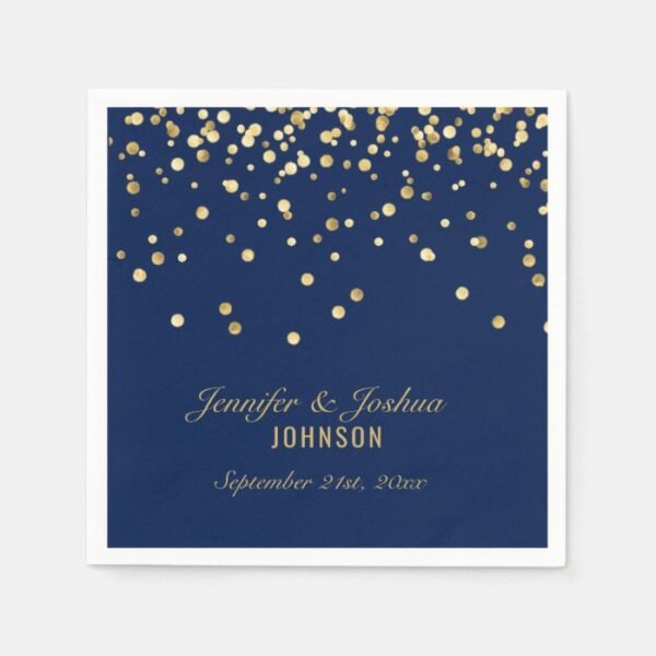 Elegant Custom NAVY BLUE Gold Confetti Wedding Paper Napkins