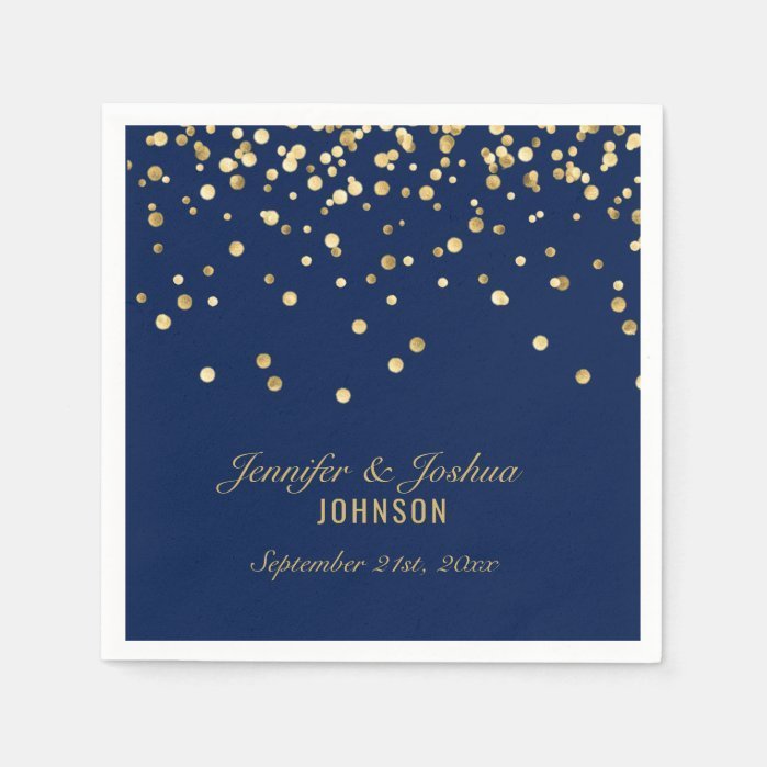 Elegant Custom NAVY BLUE Gold Confetti Wedding Paper Napkins