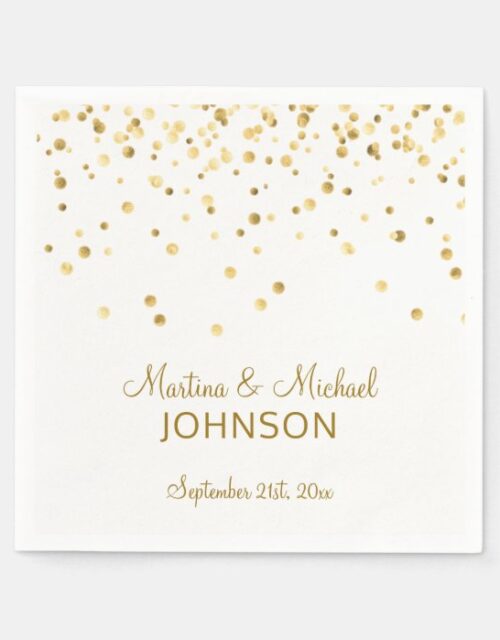 Elegant Custom White Gold Confetti Wedding Napkins