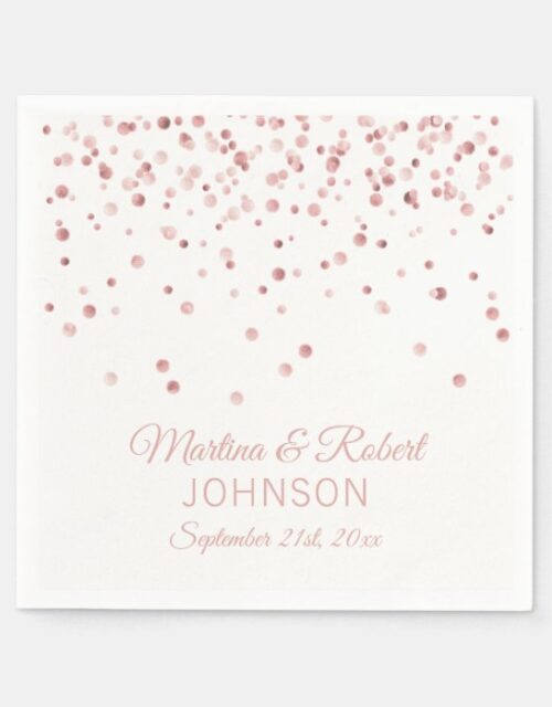 Elegant Custom White Rose Gold Confetti Wedding Napkins