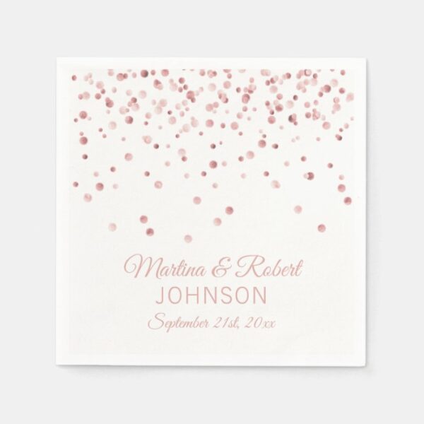 Elegant Custom White Rose Gold Confetti Wedding Napkins