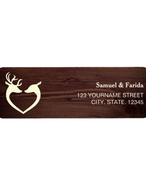 Elegant Deer Heart Rustic Wood Wedding Label