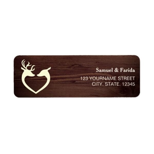 Elegant Deer Heart Rustic Wood Wedding Label