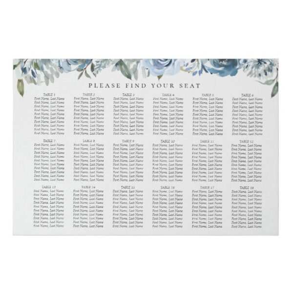 Elegant Dusty Blue Botanical Wedding Seating Chart Faux Canvas Print