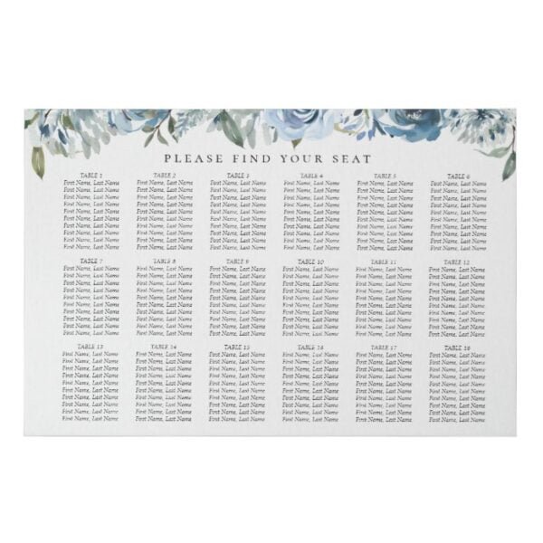 Elegant Dusty Blue Botanical Wedding Seating Chart Faux Canvas Print