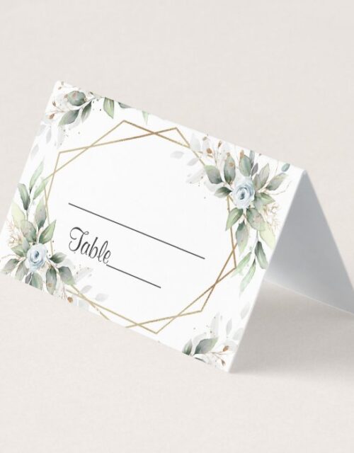 Elegant Dusty Blue Floral Greenery  Wedding Table Place Card
