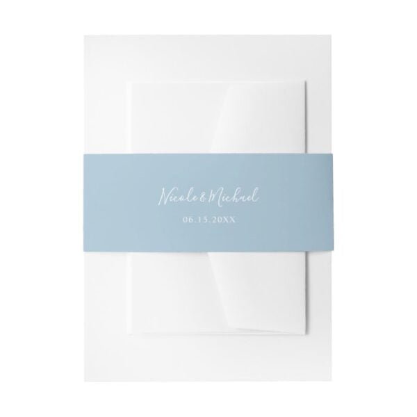 Elegant Dusty Blue Personalized Wedding Invitation Belly Band