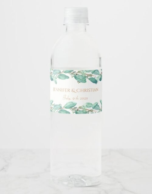 Elegant Eucalyptus Crane Water Bottle Label