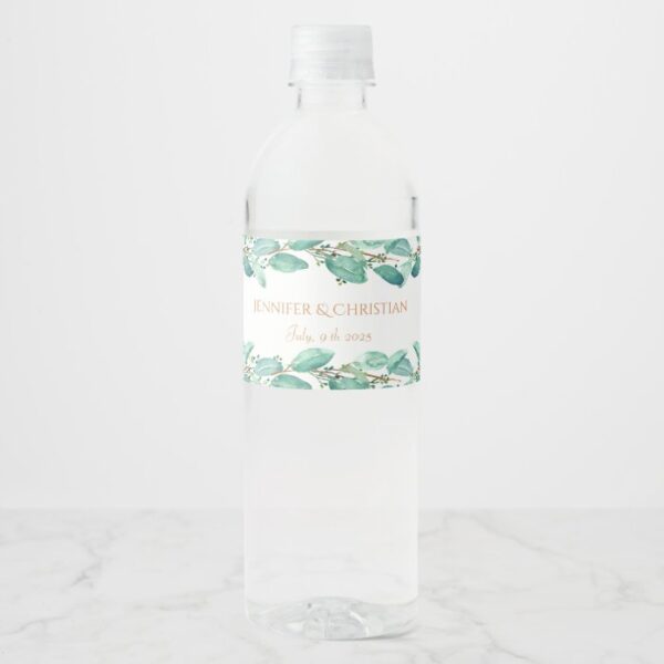 Elegant Eucalyptus Crane Water Bottle Label