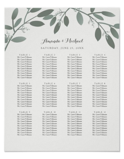 Elegant Eucalyptus Garden Wedding Seating Chart