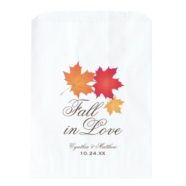 Elegant Fall in Love Autumn Leaves Wedding Favor Bag