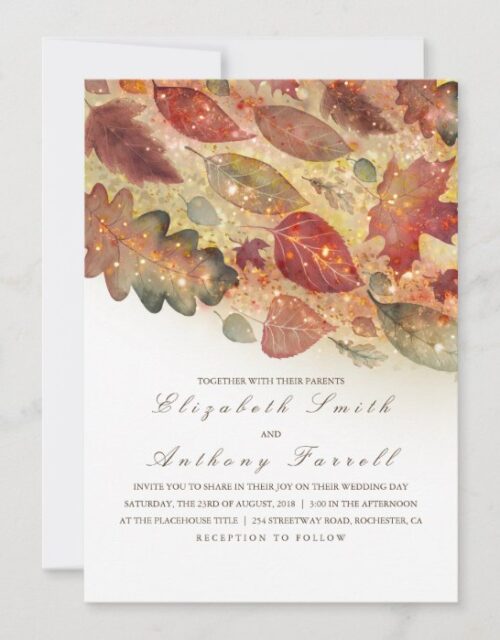 Elegant Fall Leaves and Glitter Wedding Invitation