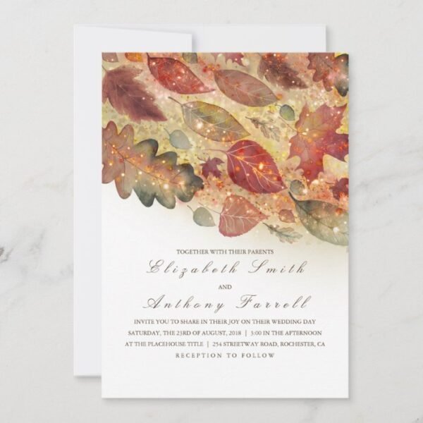 Elegant Fall Leaves and Glitter Wedding Invitation