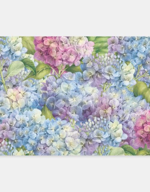 Elegant Floral Blue and Pink Hydrangea Pattern Wrapping Paper Sheets