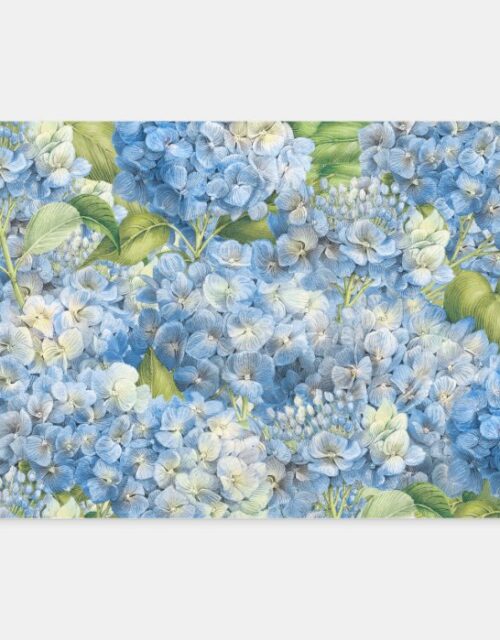 Elegant Floral Blue Hydrangea Pattern Wrapping Paper Sheets