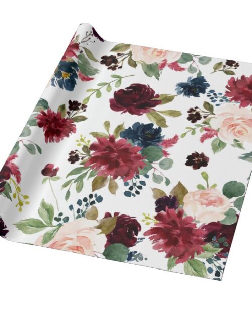 Elegant Floral | Burgundy Marsala Bouquet Wedding Wrapping Paper