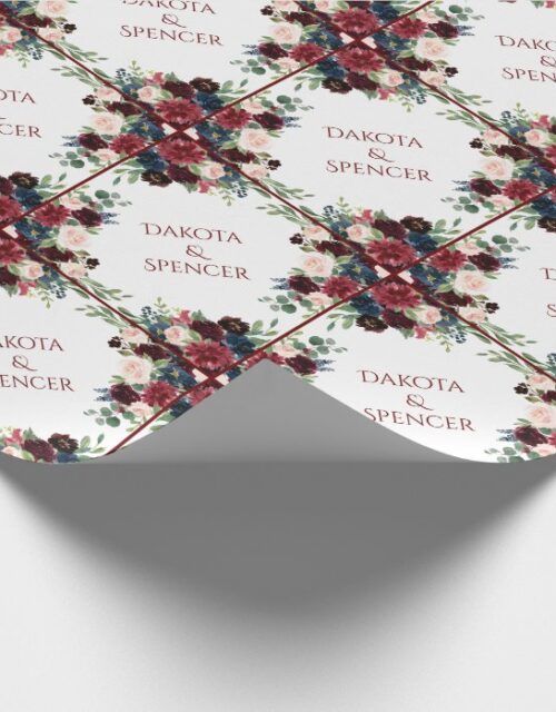 Elegant Floral | Burgundy Marsala Frame Wedding Wrapping Paper