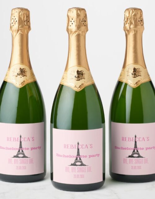 Elegant Girly Pink Paris Theme Bachelorette Party Champagne Label