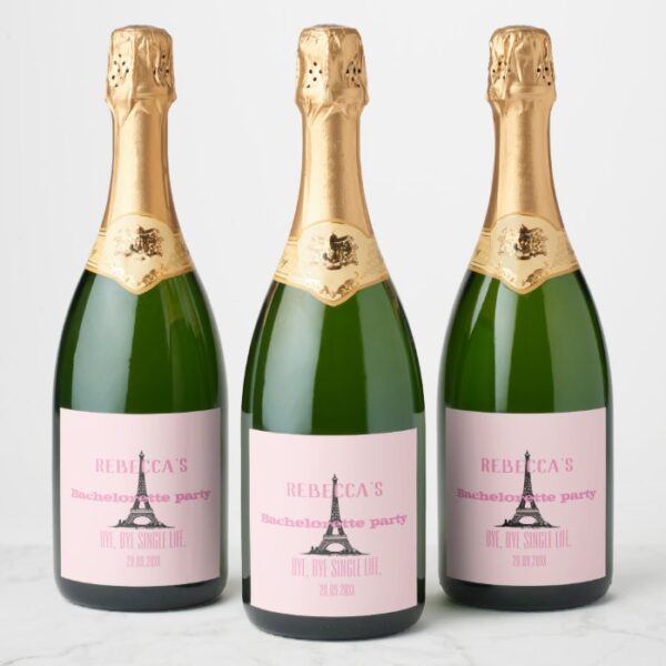 Elegant Girly Pink Paris Theme Bachelorette Party Champagne Label