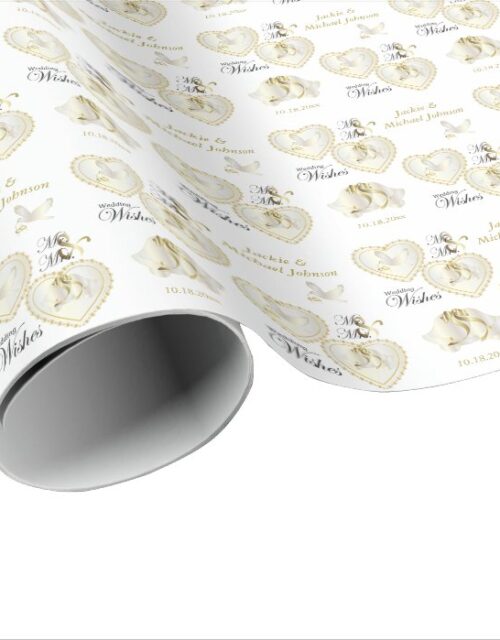 Elegant Gold and White Dove Wedding Hearts Wrapping Paper