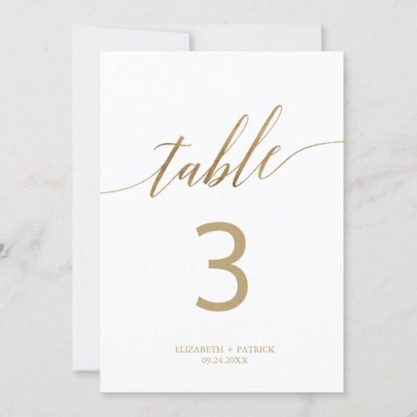 Elegant Gold Calligraphy 5x7" Table Number