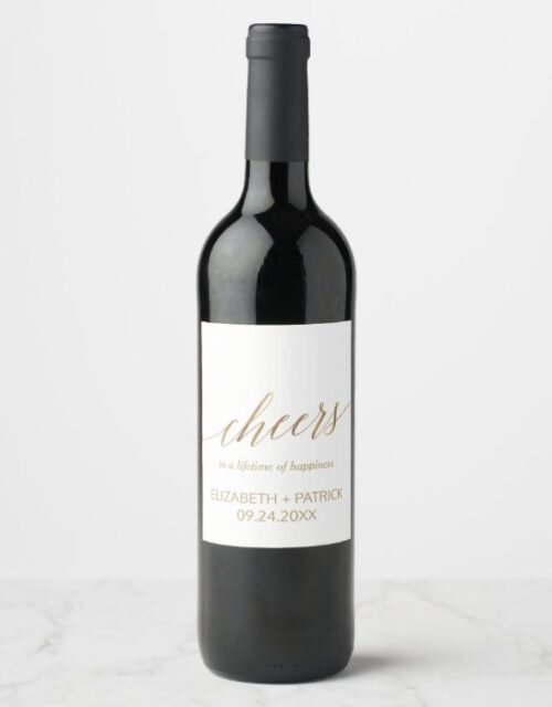 Elegant Gold Calligraphy "Cheers" Wine Labels