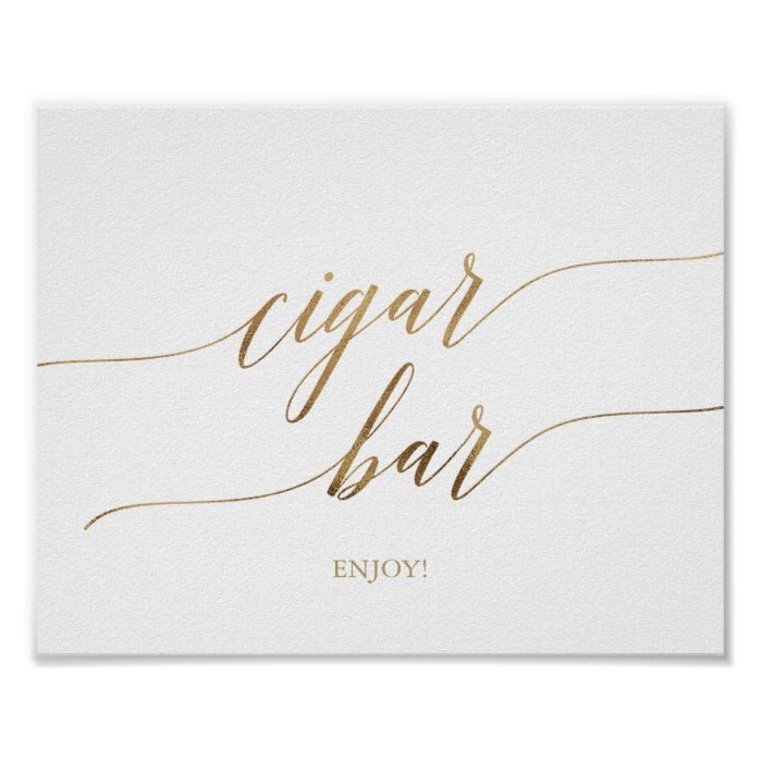 Elegant Gold Calligraphy Cigar Bar Horizontal Poster