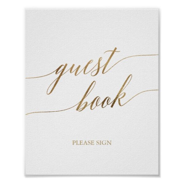 Elegant Gold Calligraphy Guest Book Sign
