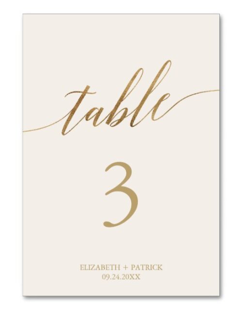 Elegant Gold Calligraphy | Ivory Table Number
