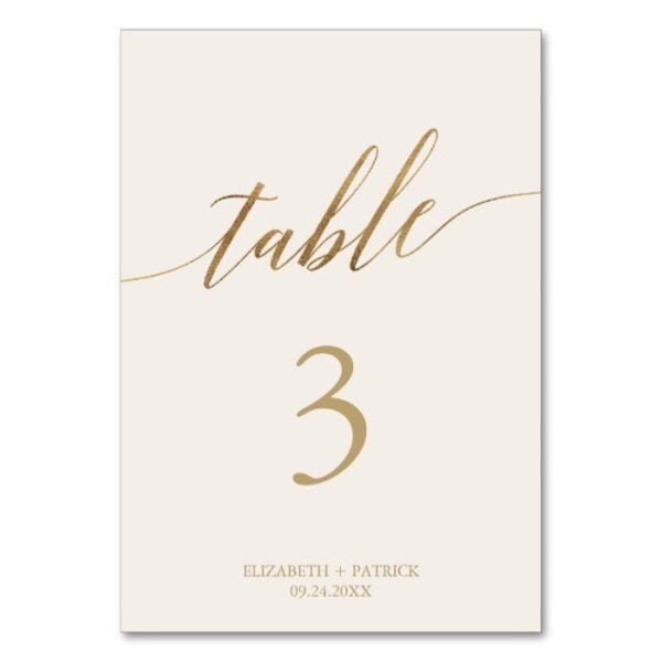 Elegant Gold Calligraphy | Ivory Table Number