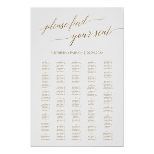 Elegant Gold Calligraphy Large 200+ Seating Chart