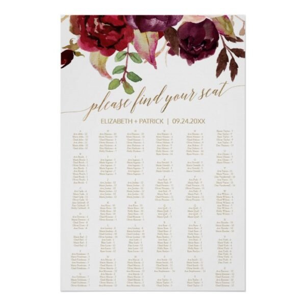 Elegant Gold Calligraphy Large Seating Chart