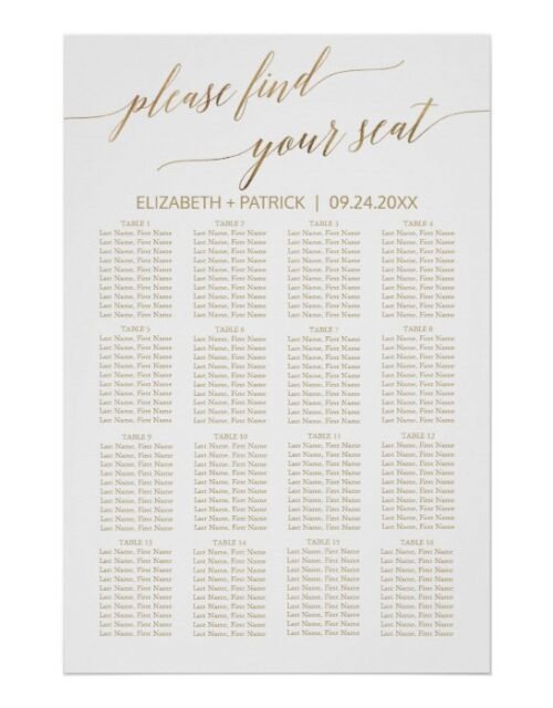 Elegant Gold Calligraphy Seating Chart