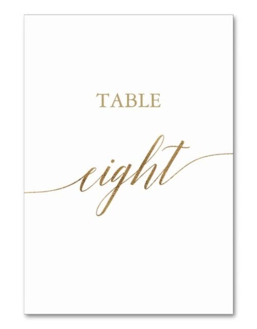 Elegant Gold Calligraphy Table Eight Table Number