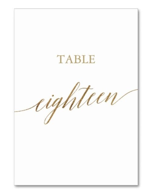 Elegant Gold Calligraphy Table Number Eighteen