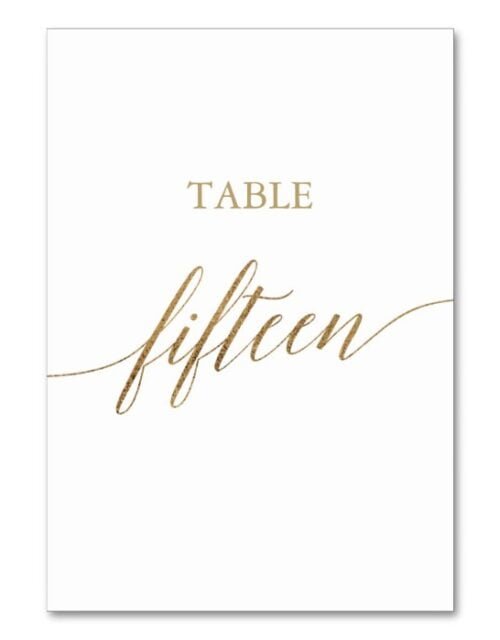 Elegant Gold Calligraphy Table Number Fifteen