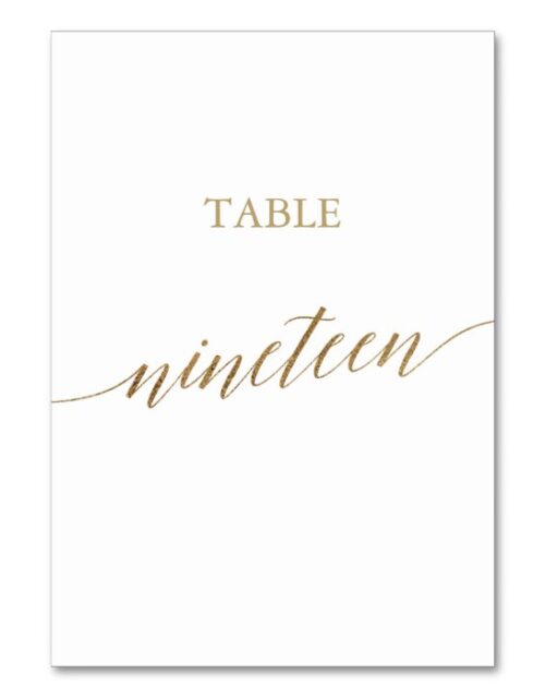Elegant Gold Calligraphy Table Number Nineteen