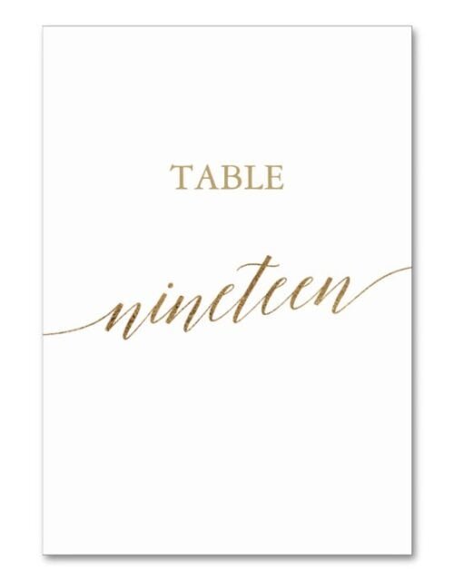 Elegant Gold Calligraphy Table Number Nineteen